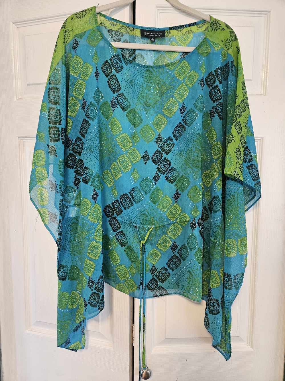 Jones New York Blue & Lime Floral Sheer Blouse